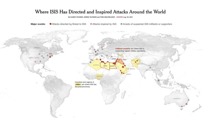 La carte des attaques perpétrées ou inspirées par l’EI