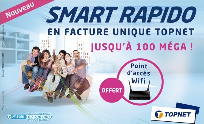 Topnet lance le SMART RAPIDO : Le très Haut Débit jusqu’à 100 Méga en facture unique Topnet Topnet lance le SMART RAPIDO : Le très Haut Débit jusqu’à 100 Méga en facture unique Topnet