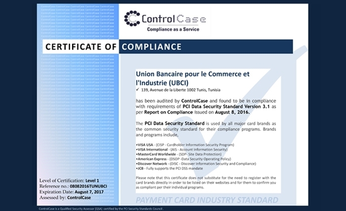 UBCI 1ère Banque de la place certifiée PCI-DSS UBCI 1ère Banque de la place certifiée PCI-DSS