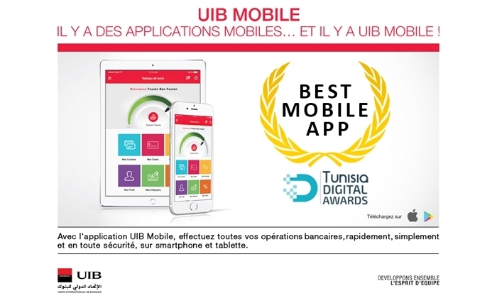 L’application UIB mobile élue BEST MOBILE APP aux Tunisia Digital Awards