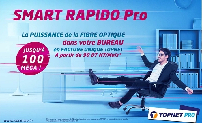 Topnet lance le Smart Rapido PRO: Le très haut débit jusqu’à 100 Méga pour les professionnels en facture unique Topnet Topnet lance le Smart Rapido PRO: Le très haut débit jusqu’à 100 Méga pour les professionnels en facture unique Topnet