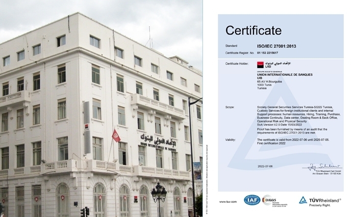 UIB certifiée ISO/IEC 27001: 2013 activité SGSS UIB certifiée ISO/IEC 27001: 2013 activité SGSS