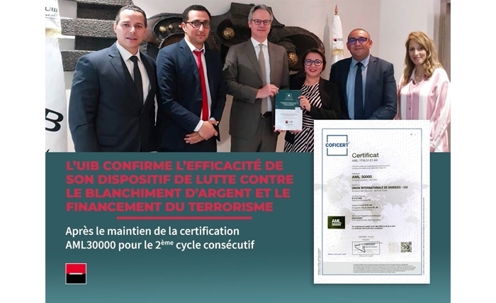 L’UIB confirme le maintien de la certification AML30000 pour le 2éme cycle consécutif L’UIB confirme le maintien de la certification AML30000 pour le 2éme cycle consécutif