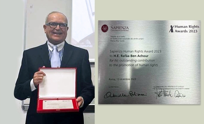 Cérémonie d’hommage au Juge Rufaa Ben Achour Lauréat du Sapienza Human Rights Award 2023: Samedi 27 janvier 2024 à la Cité de la Culture à partir de 14h00 Cérémonie d’hommage au Juge Rufaa Ben Achour Lauréat du Sapienza Human Rights Award 2023: Samedi 27 janvier 2024 à la Cité de la Culture à partir de 14h00