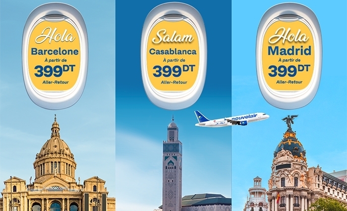 Avec Nouvelair, Casablanca, Madrid et Barcelone à partir de 399DT en aller-retour Avec Nouvelair, Casablanca, Madrid et Barcelone à partir de 399DT en aller-retour