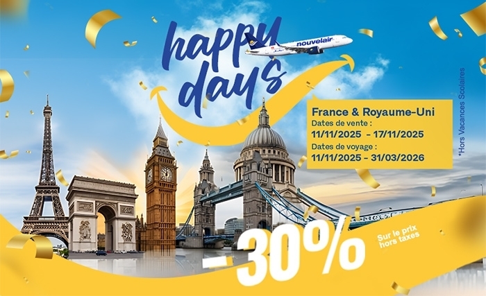 Avec les happy days de nouvelair, la France et le Royaume-Uni à -30%
